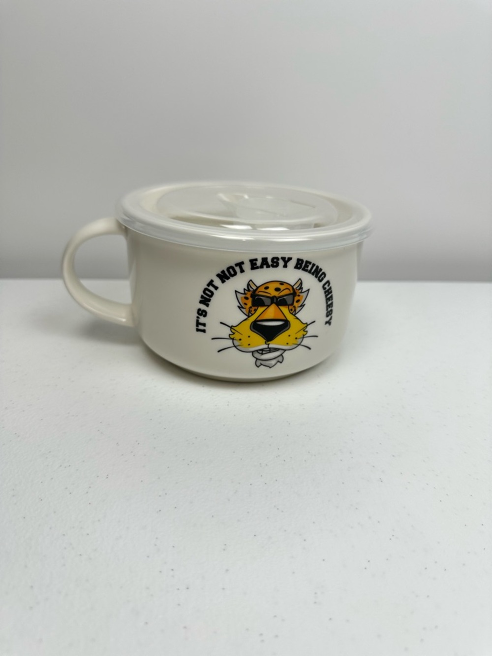 Cheetos Pepsi Co‎ It's Not Easy Being Cheesy Ceramic Lidded w/Vent Soup Bowl Cup